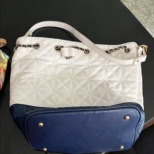 Chic White and Navy Quilted Shoulder Bag